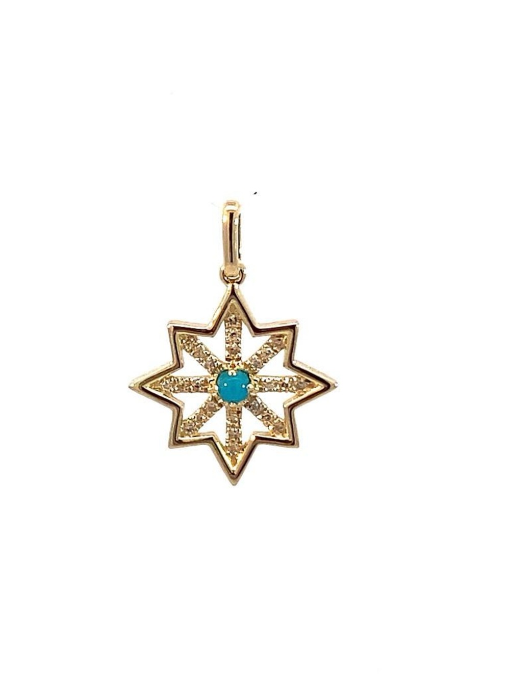14K Real Yellow Star Turquoise Pendant 16mm